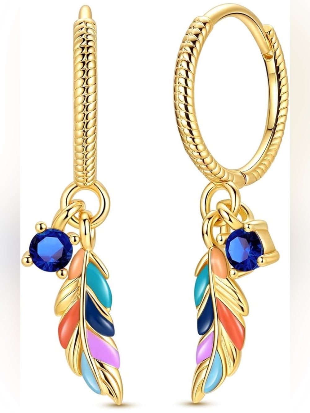 Unique Nordstrom 18Kt Gold Colorful Gemstone Feather dangle Earrings